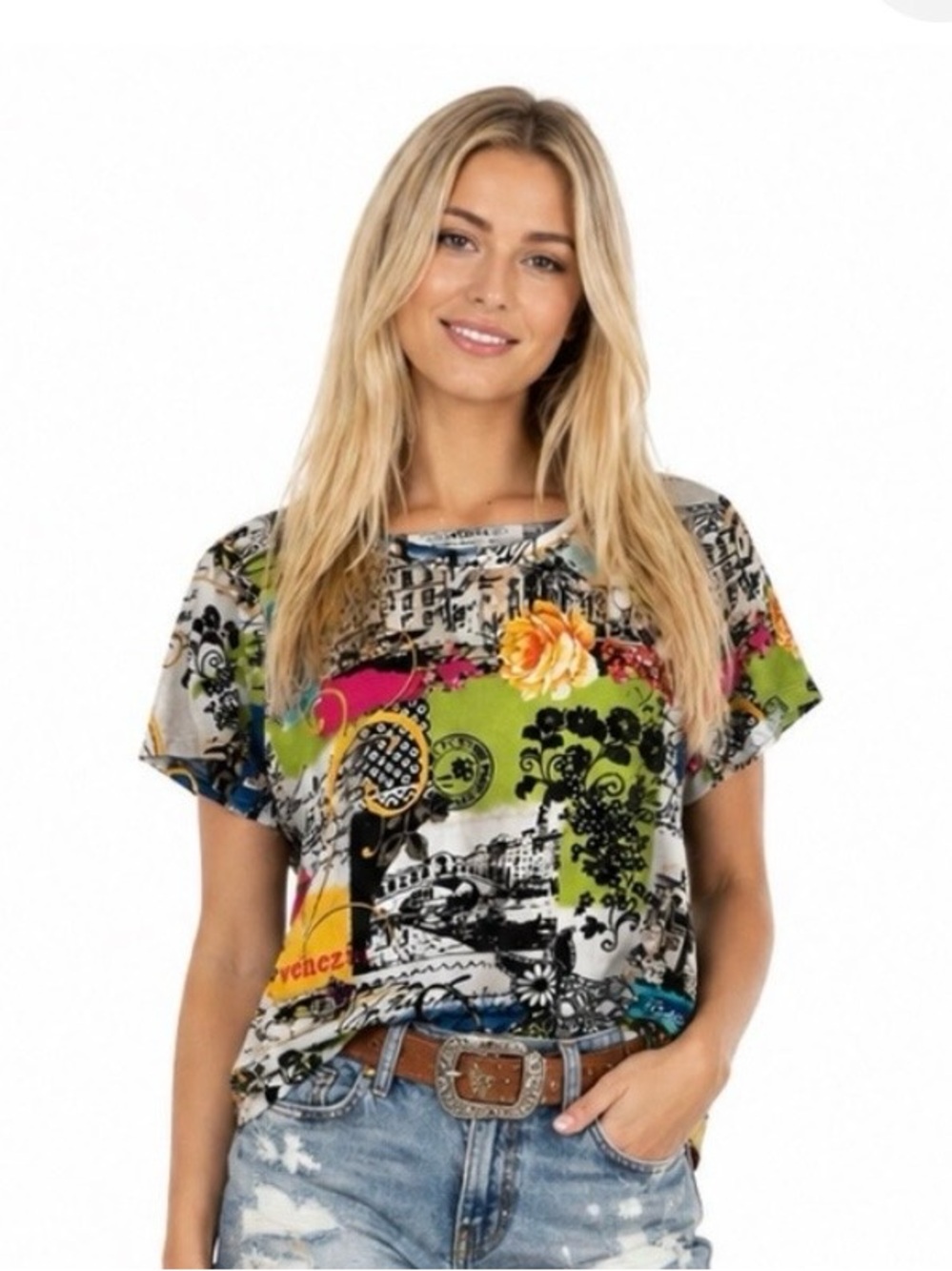 2000s All Over Print T-Shirt Vacation Floral Vintage Large Multi-Color